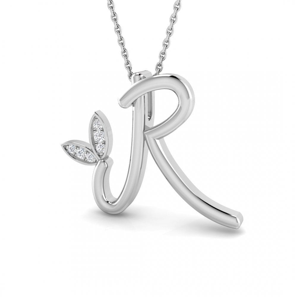 9ct Gold Diamond Butterfly Initial & Chain