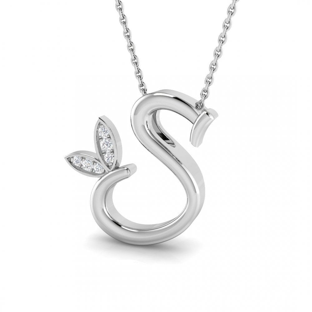 9ct Gold Diamond Butterfly Initial & Chain