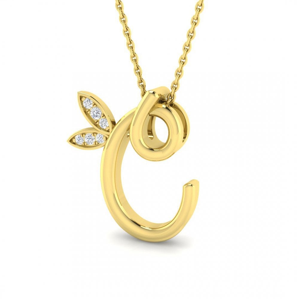 9ct Gold Diamond Butterfly Initial & Chain