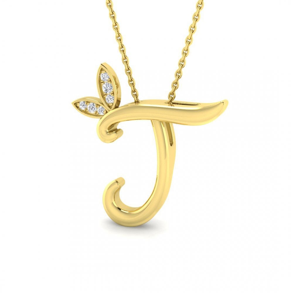 9ct Gold Diamond Butterfly Initial & Chain