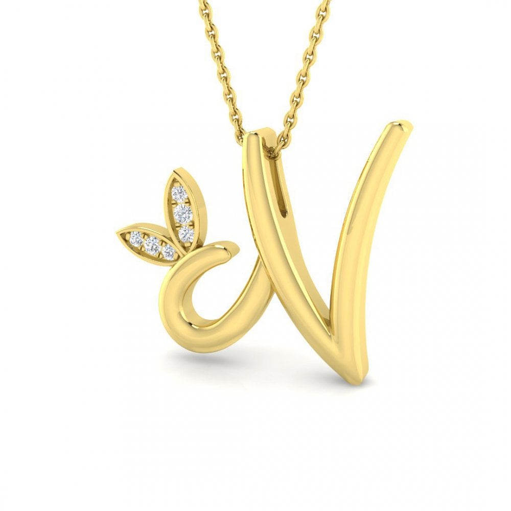 9ct Gold Diamond Butterfly Initial & Chain