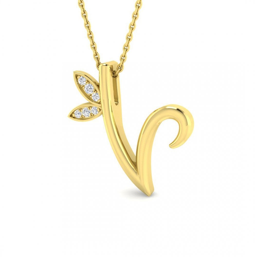 9ct Gold Diamond Butterfly Initial & Chain
