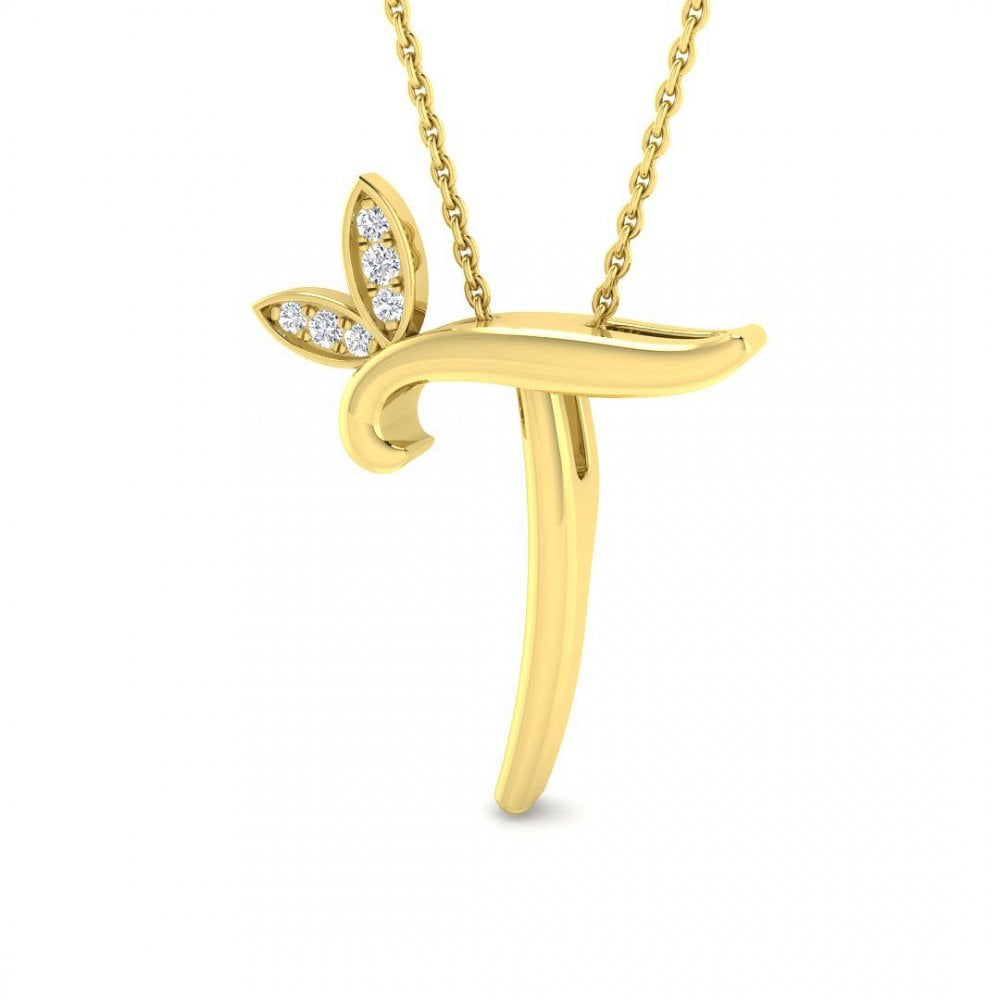 9ct Gold Diamond Butterfly Initial & Chain