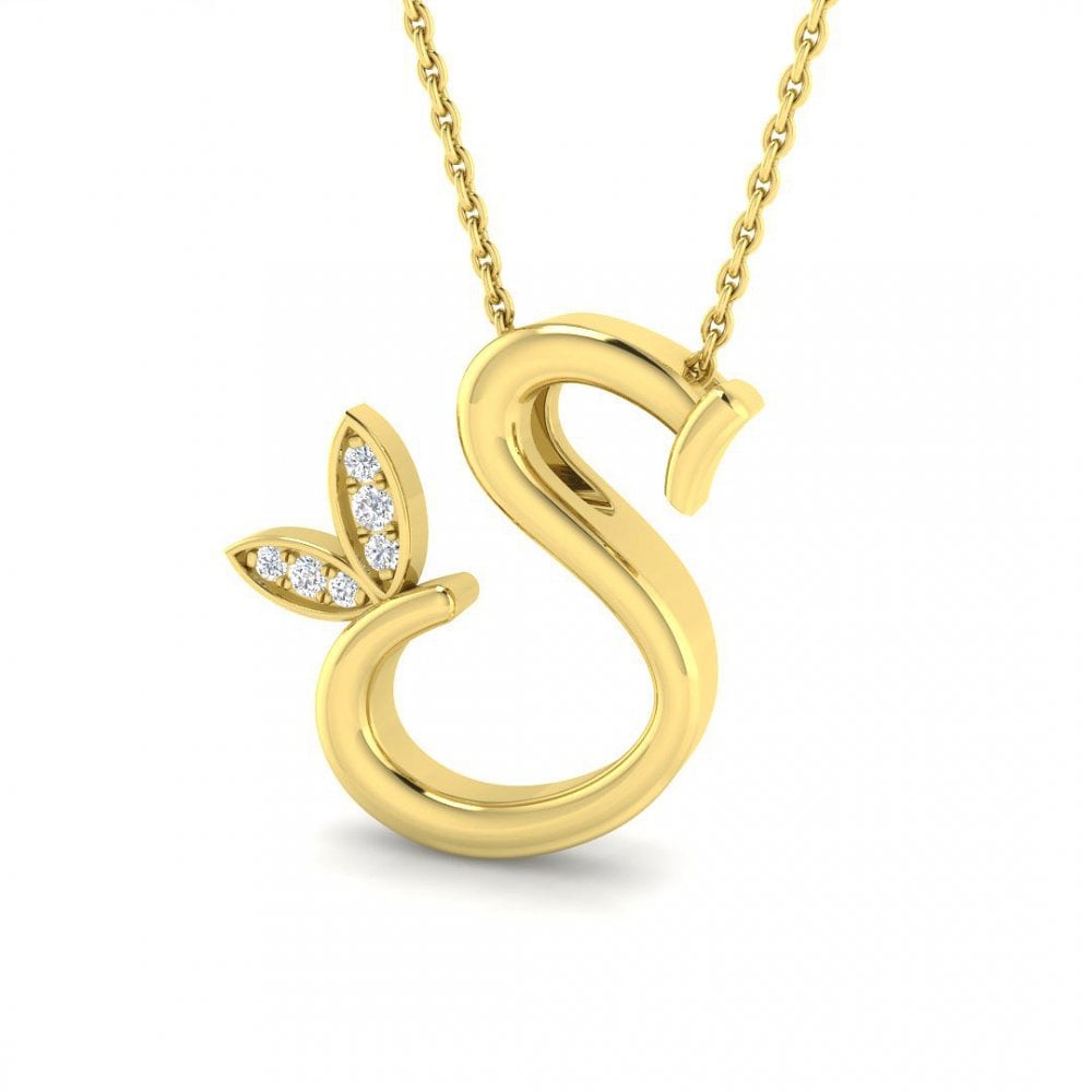 9ct Gold Diamond Butterfly Initial & Chain
