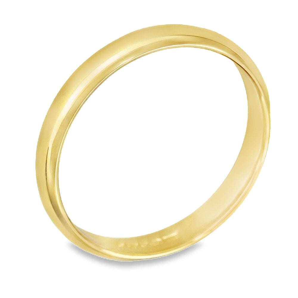 9ct Yellow Gold D-Shape 3mm Wedding Ring - Size N - 2.9g.