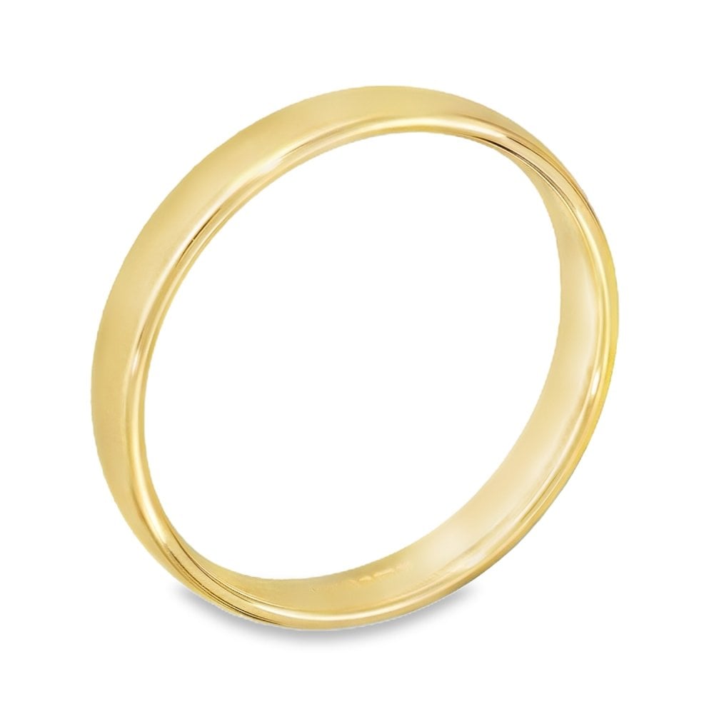 9ct Yellow Gold D-Shape 3mm Wedding Ring - Size N - 2.9g.