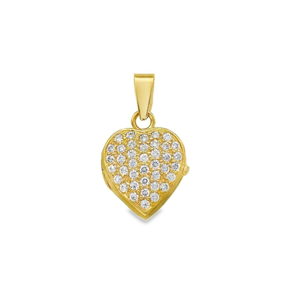 9ct Yellow Gold Cubic Zirconia Pave Heart Locket - 3.9g