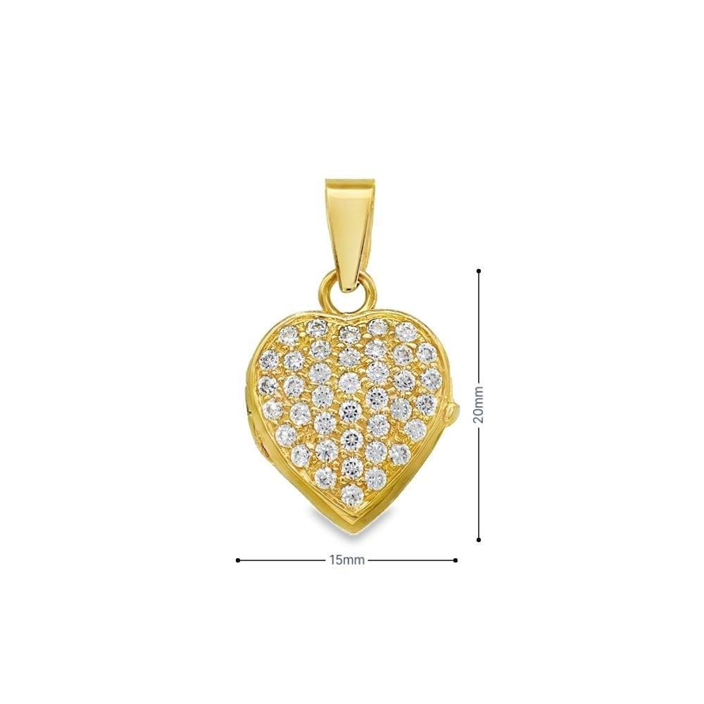 9ct Yellow Gold Cubic Zirconia Pave Heart Locket - 3.9g