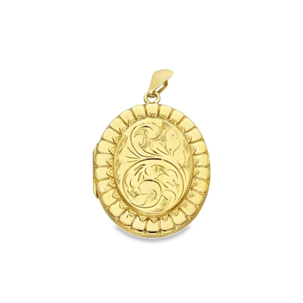 9ct Yellow Gold Feather-Engraved Locket - 27x37x7mm - 9.5g