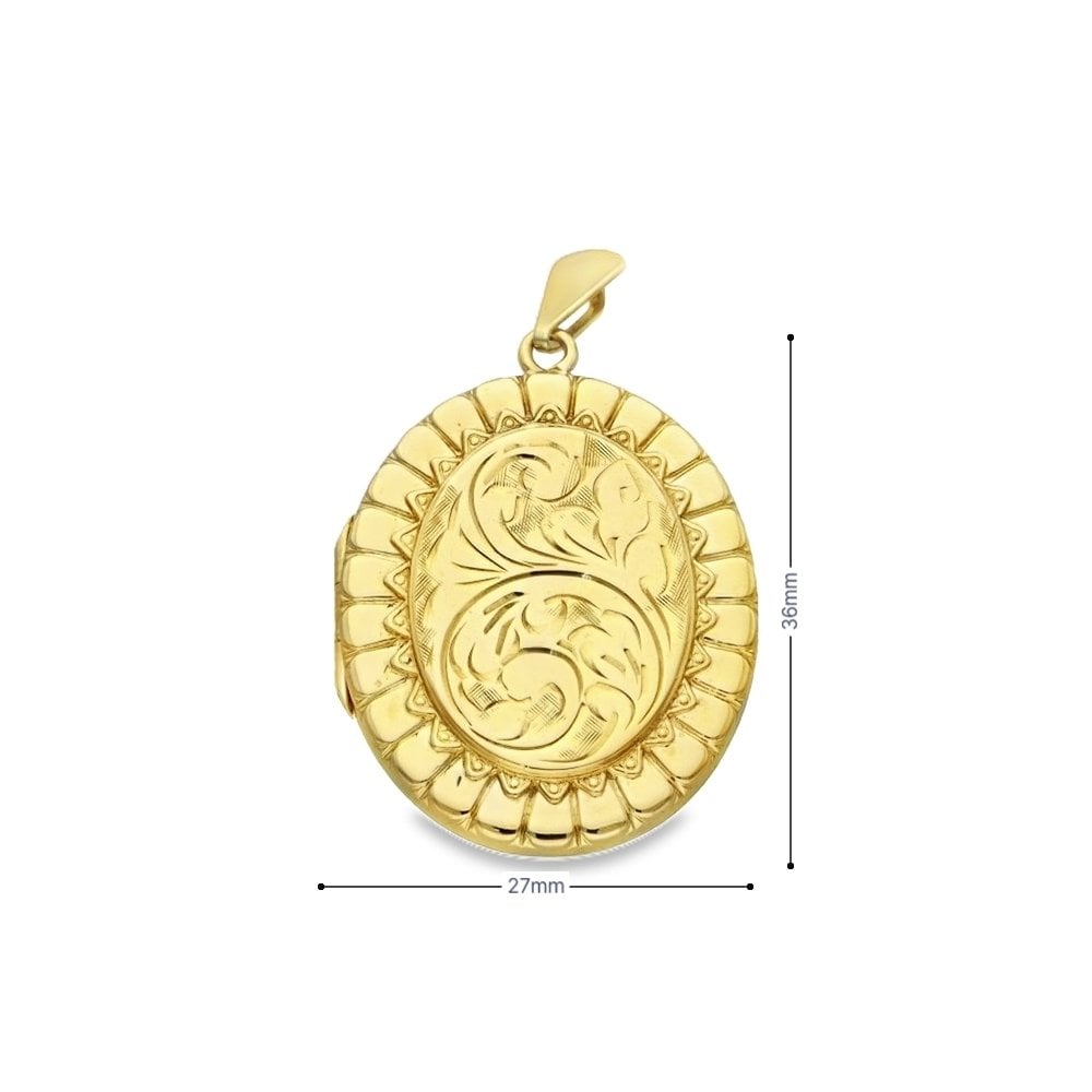 9ct Yellow Gold Feather-Engraved Locket - 27x37x7mm - 9.5g