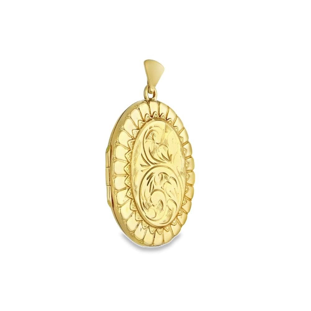 9ct Yellow Gold Feather-Engraved Locket - 27x37x7mm - 9.5g