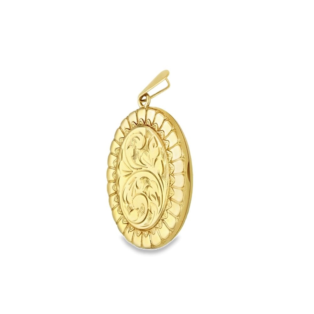 9ct Yellow Gold Feather-Engraved Locket - 27x37x7mm - 9.5g