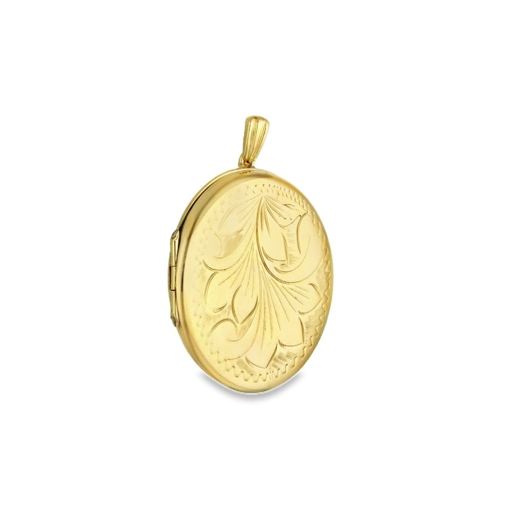 9ct Yellow Gold Round Leaf Engraved Locket - 30x30x5mm - 8.5g