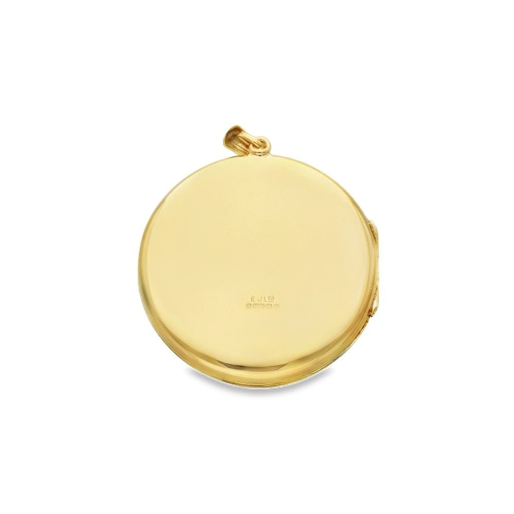 9ct Yellow Gold Round Leaf Engraved Locket - 30x30x5mm - 8.5g