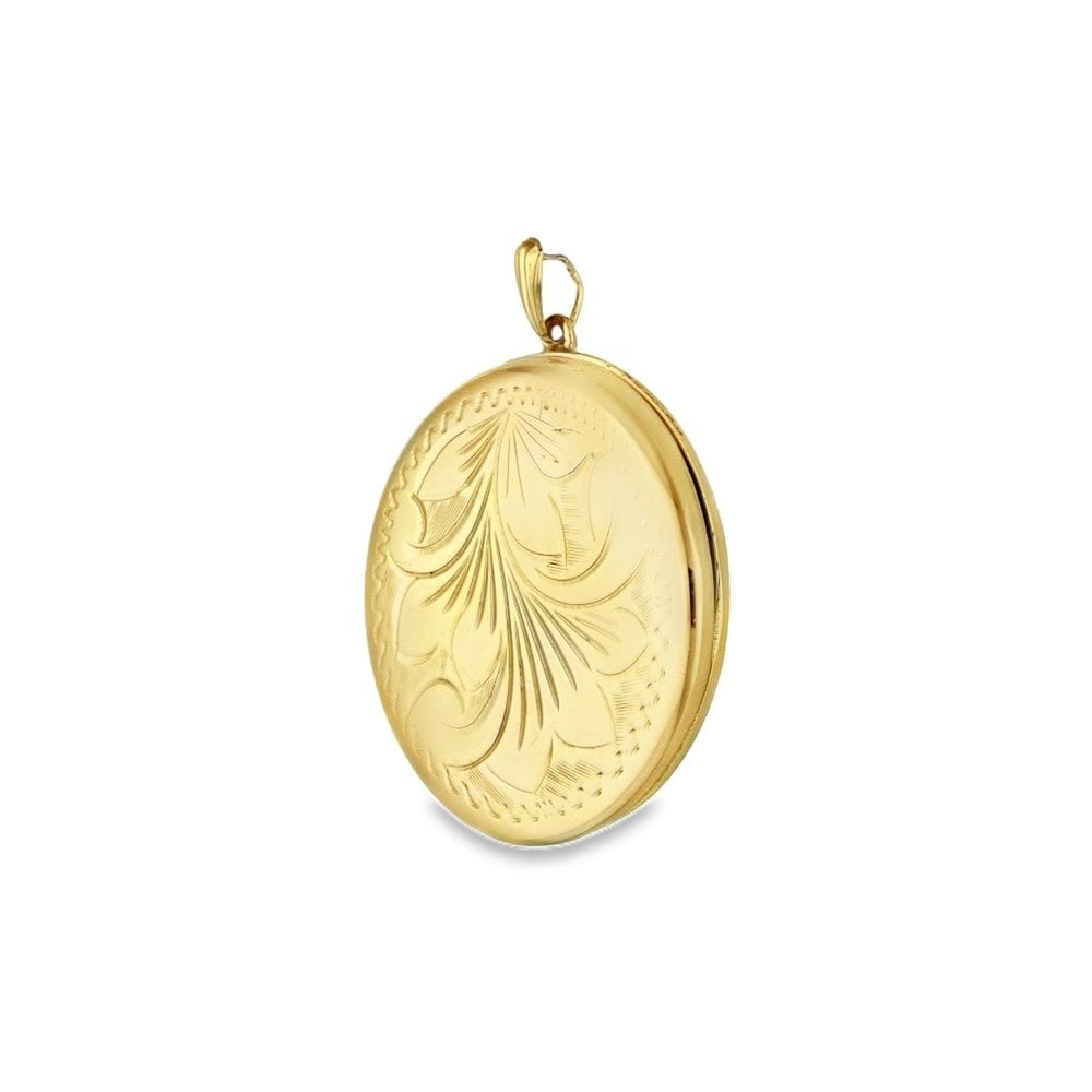 9ct Yellow Gold Round Leaf Engraved Locket - 30x30x5mm - 8.5g
