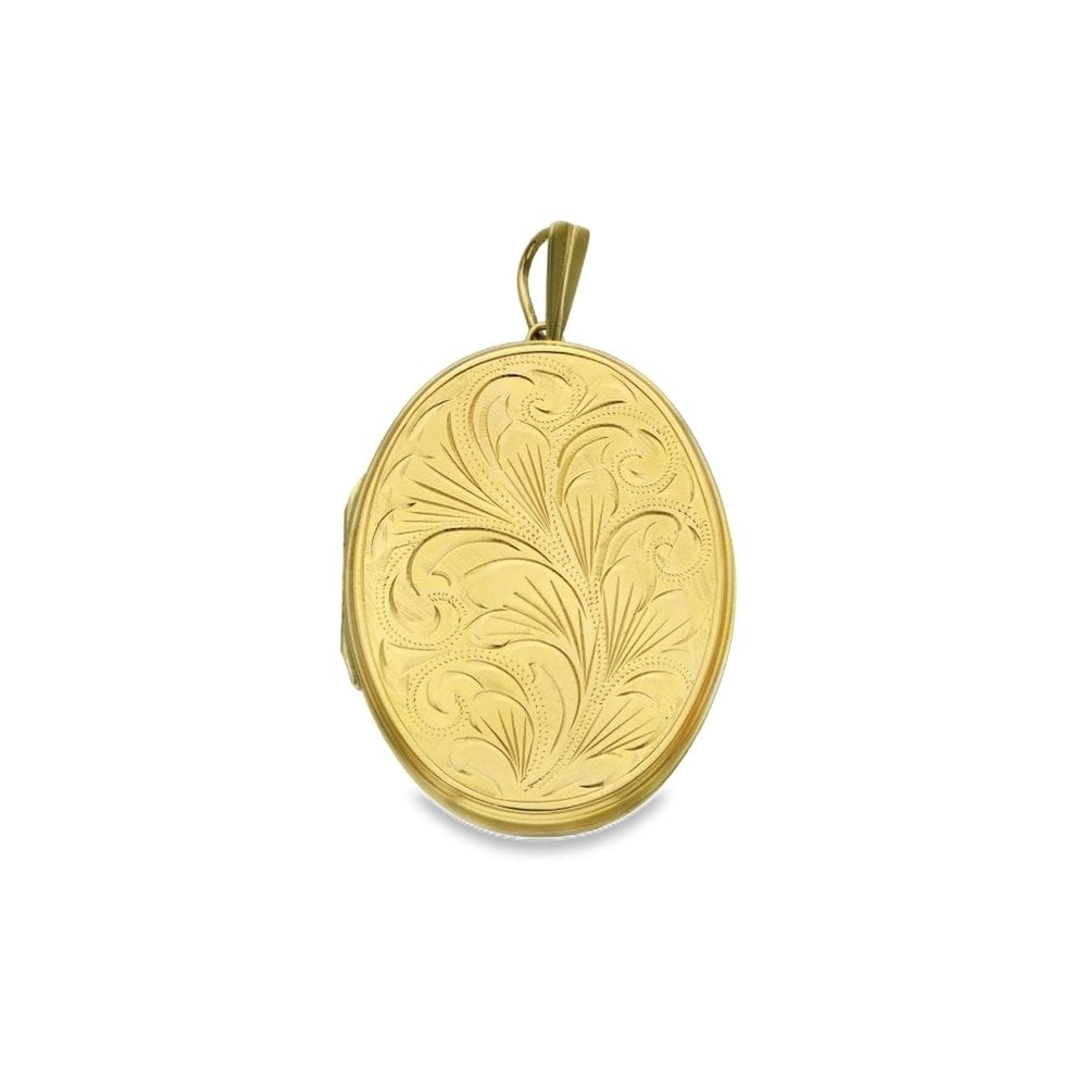 9ct Yellow Gold Oval Feather-Engraved Locket - 32x43x5mm - 15.1g