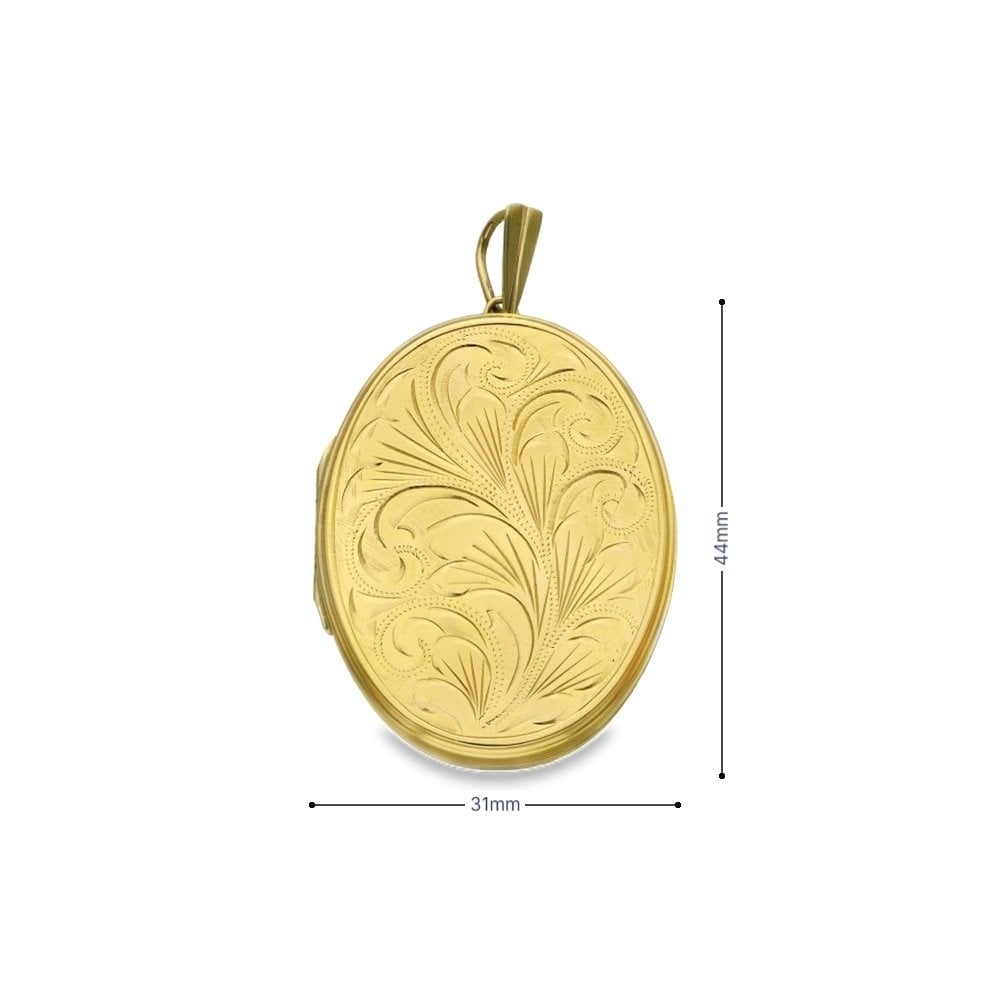9ct Yellow Gold Oval Feather-Engraved Locket - 32x43x5mm - 15.1g