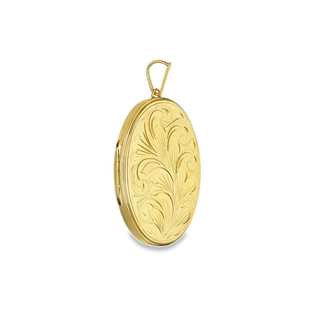 9ct Yellow Gold Oval Feather-Engraved Locket - 32x43x5mm - 15.1g