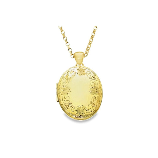 Ladies 9ct Yellow Gold Oval Locket & Chain - 20" - 17.3g