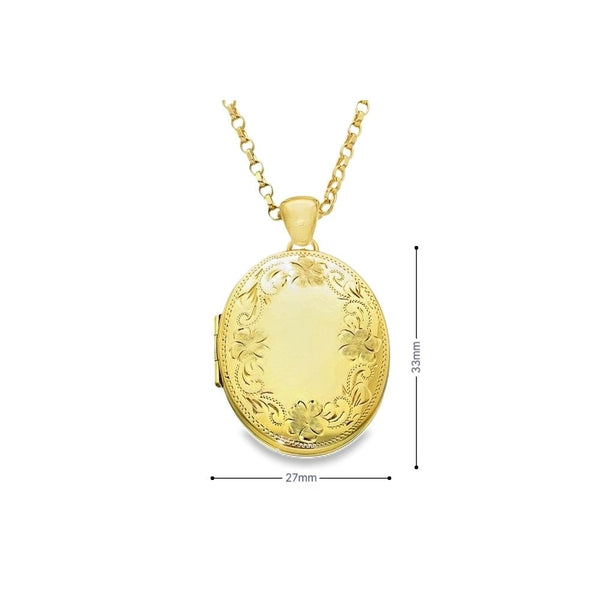 Ladies 9ct Yellow Gold Oval Locket & Chain - 20" - 17.3g
