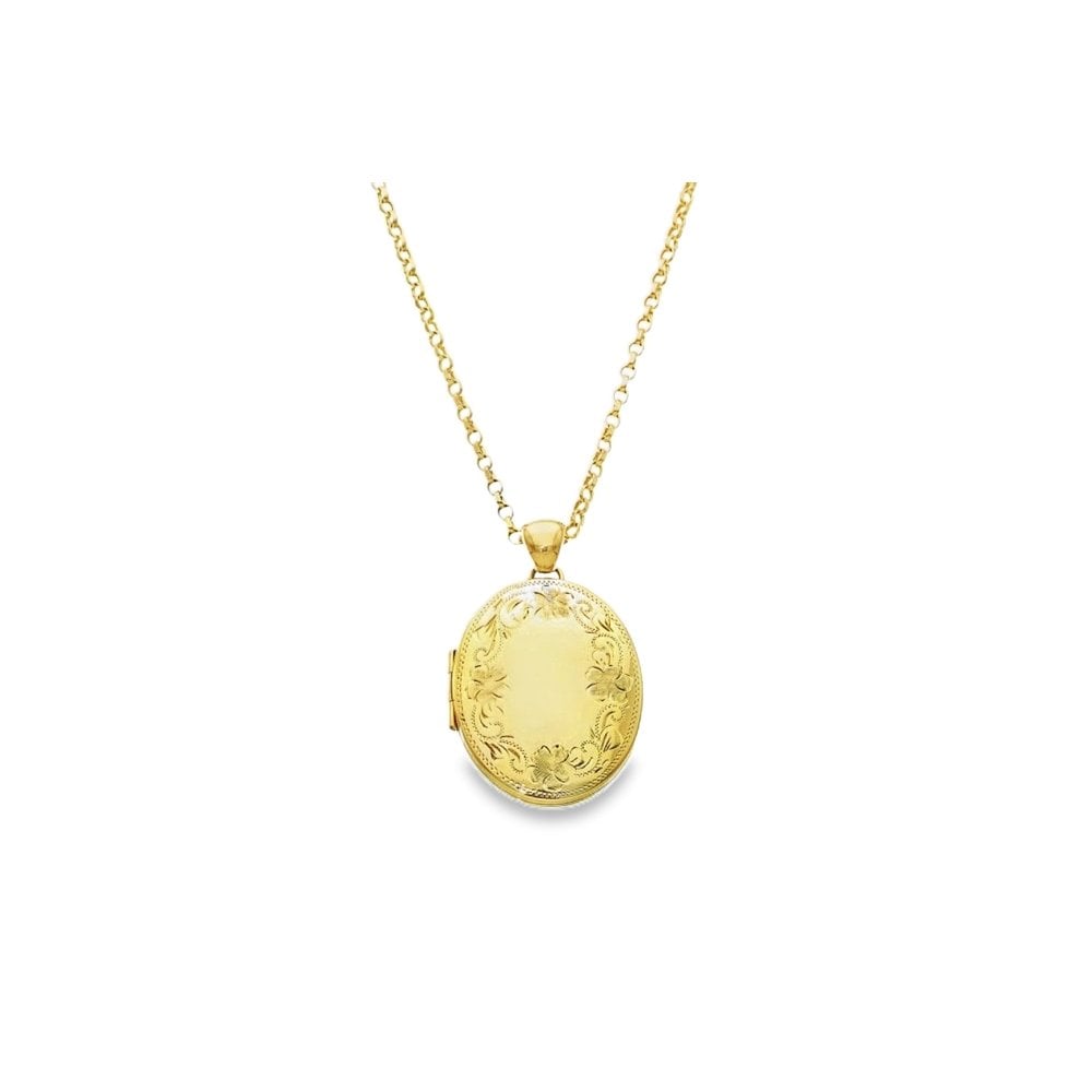 Ladies 9ct Yellow Gold Oval Locket & Chain - 20" - 17.3g