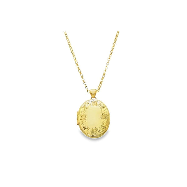 Ladies 9ct Yellow Gold Oval Locket & Chain - 20" - 17.3g