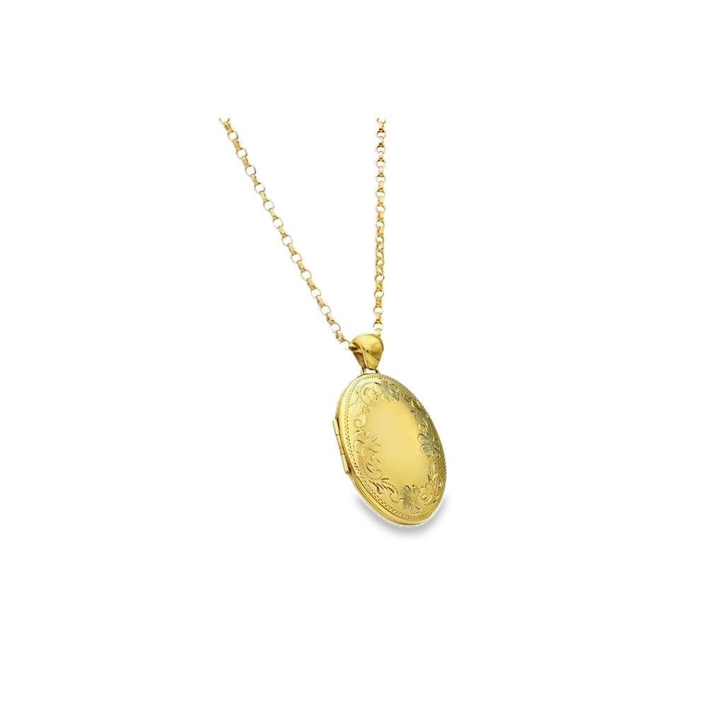 Ladies 9ct Yellow Gold Oval Locket & Chain - 20" - 17.3g