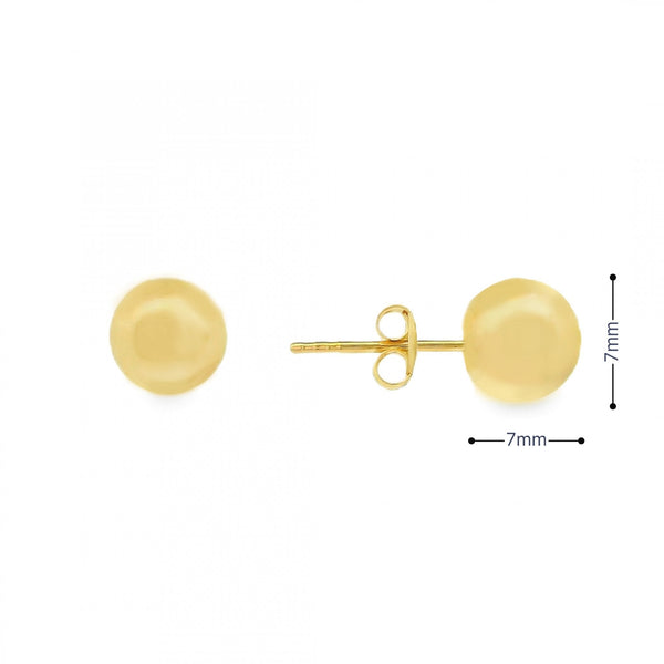 9ct Yellow Gold Ball Stud Earrings - 7x7mm - 0.5g