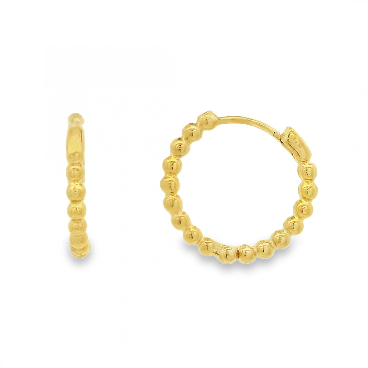 9ct Yellow Gold Bead Hoop Earrings - 16x16mm - 2.3g