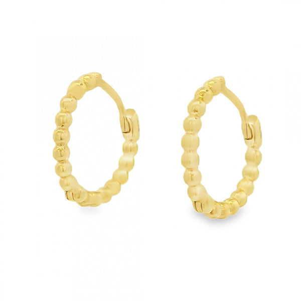9ct Yellow Gold Bead Hoop Earrings - 16x16mm - 2.3g