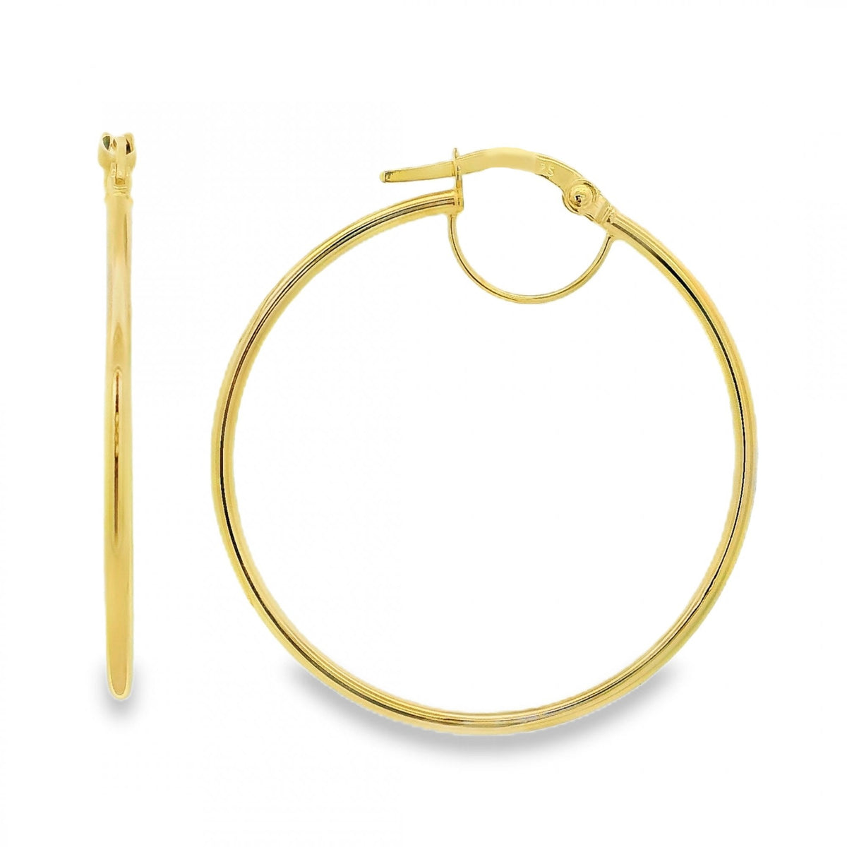 9ct Yellow Gold Plain Hoop Earrings - 33x33mm - 1.2g