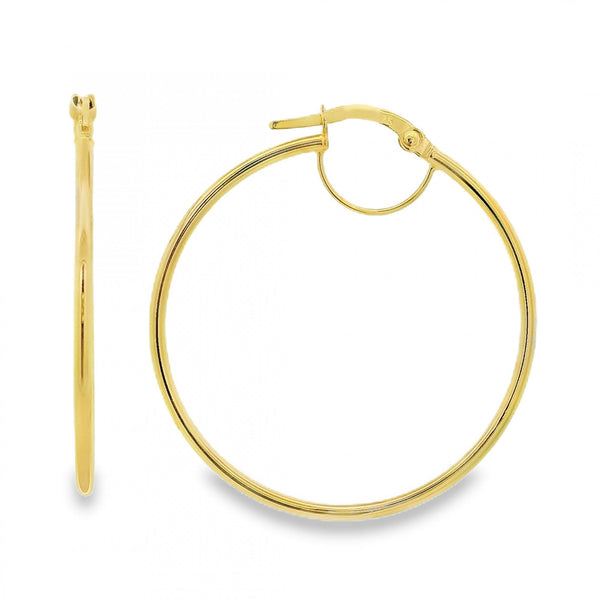 9ct Yellow Gold Plain Hoop Earrings - 33x33mm - 1.2g