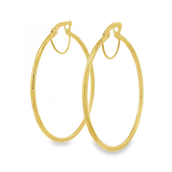 9ct Yellow Gold Plain Hoop Earrings - 33x33mm - 1.2g