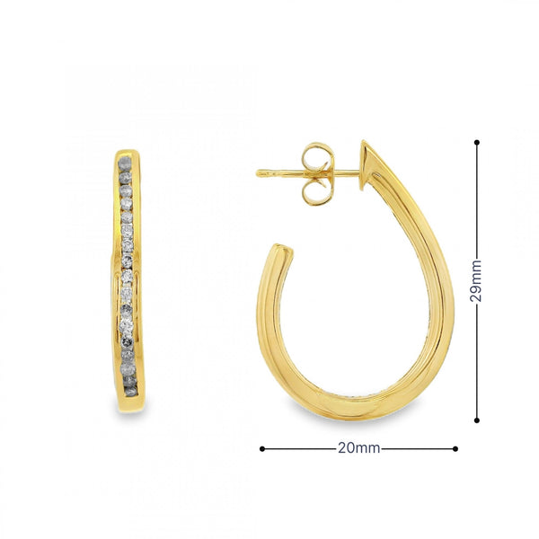 9ct Yellow Gold Diamond Hoop Earrings - 3x29x20mm - 2.00ct