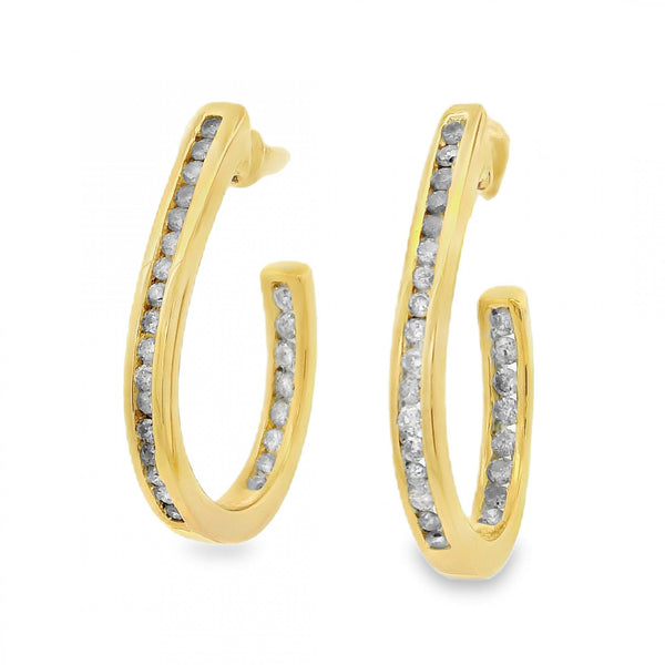 9ct Yellow Gold Diamond Hoop Earrings - 3x29x20mm - 2.00ct