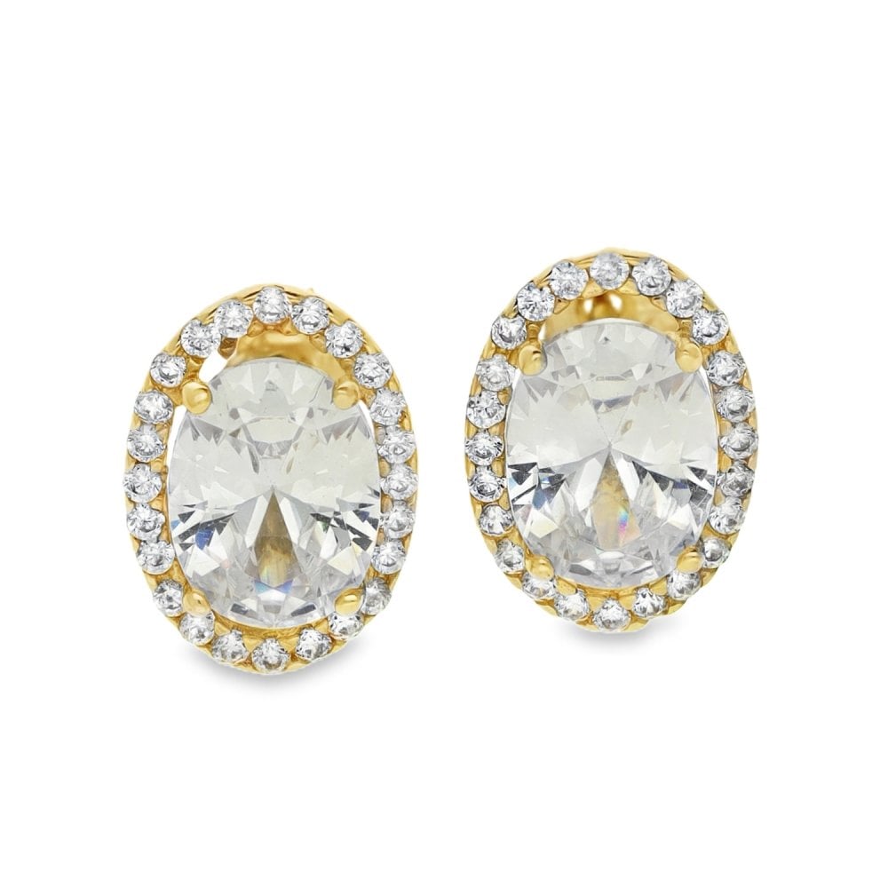 9ct Yellow Gold Oval Cluster Cubic Zirconia Stud Earrings