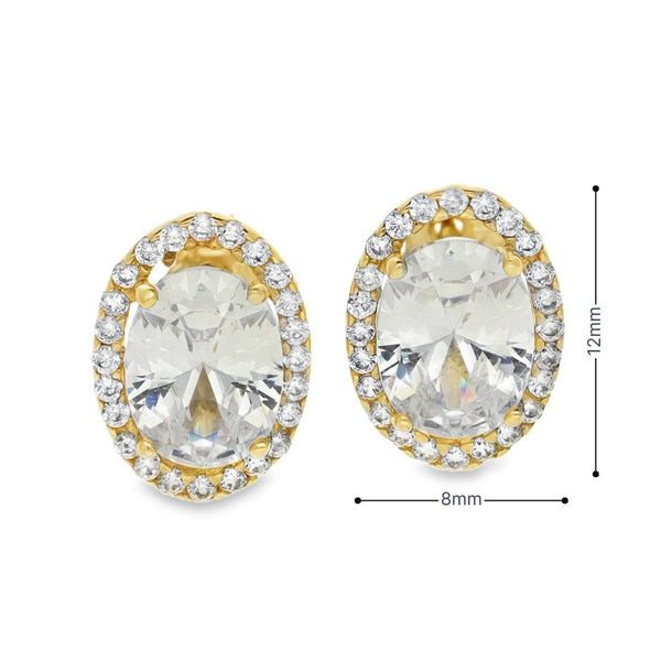 9ct Yellow Gold Oval Cluster Cubic Zirconia Stud Earrings
