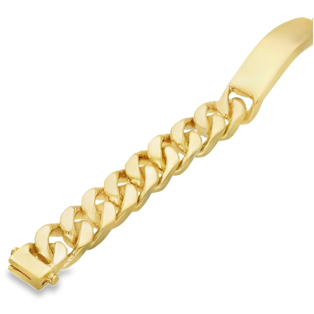 Gents 9ct Yellow Gold Curb ID Bracelet - 8.5" - 93.7g