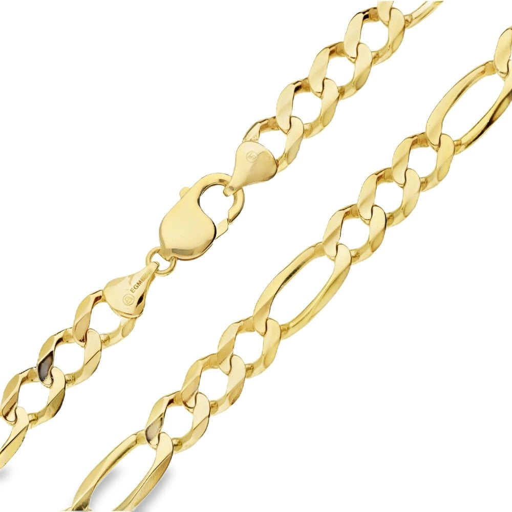 Mens 9ct Yellow Gold Large Figaro Necklace - 22" - 62.1g