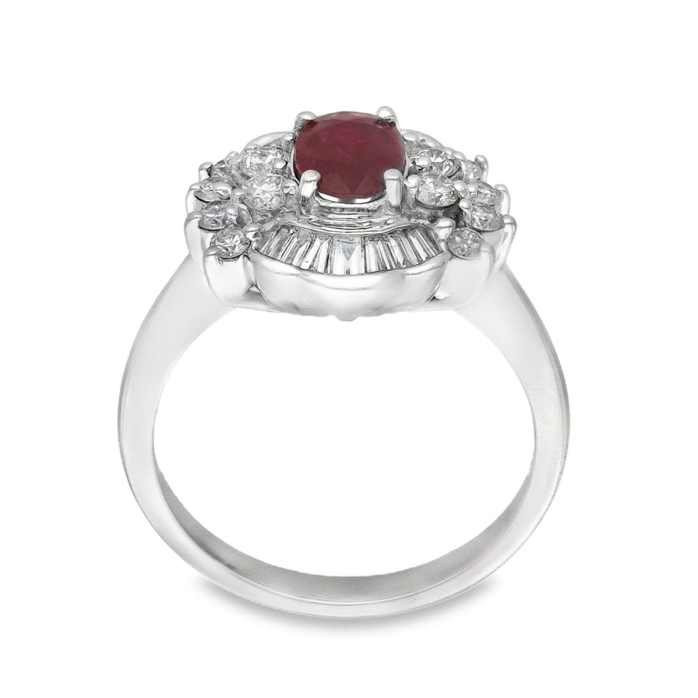 18ct White Gold Ruby & Diamond Cluster Ring - Size N - 0.86ct