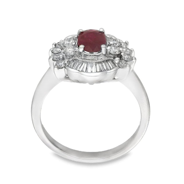 18ct White Gold Ruby & Diamond Cluster Ring - Size N - 0.86ct