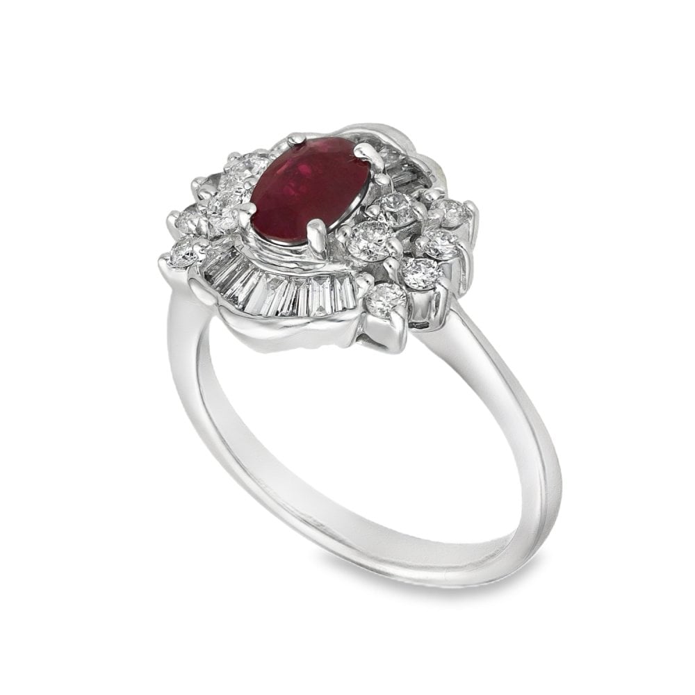 18ct White Gold Ruby & Diamond Cluster Ring - Size N - 0.86ct