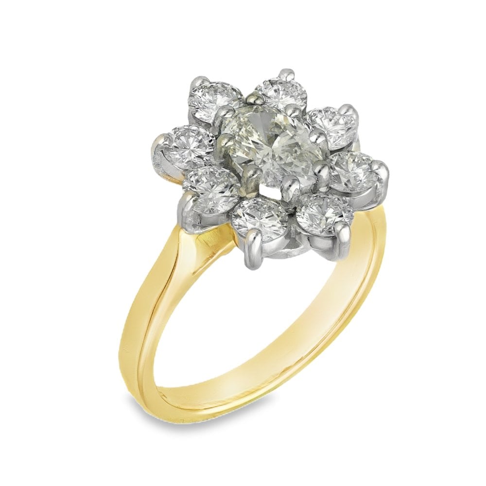 18ct Yellow Gold Diamond Cluster Ring - Size L - 2.00ct