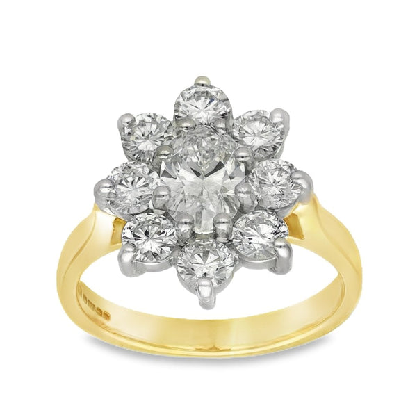 18ct Yellow Gold Diamond Cluster Ring - Size L - 2.00ct