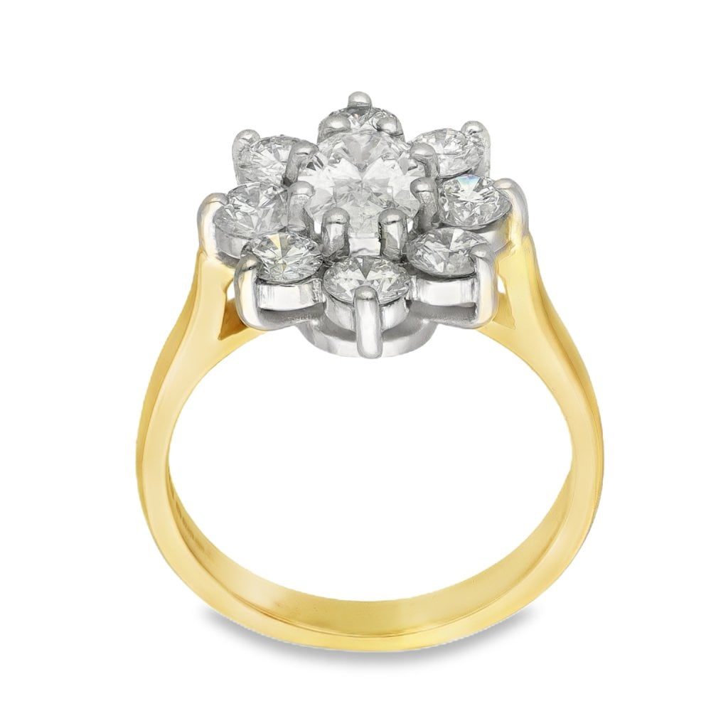 18ct Yellow Gold Diamond Cluster Ring - Size L - 2.00ct