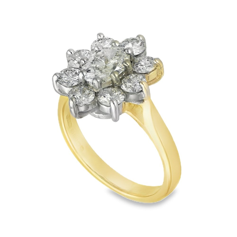 18ct Yellow Gold Diamond Cluster Ring - Size L - 2.00ct