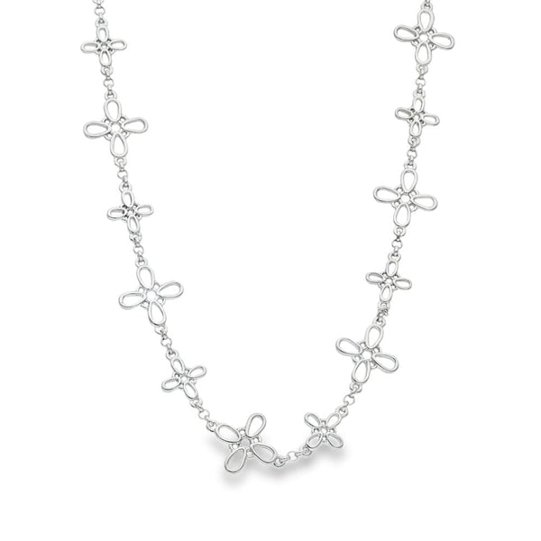 9ct White Gold Petal Necklace - 16" - 12.7g