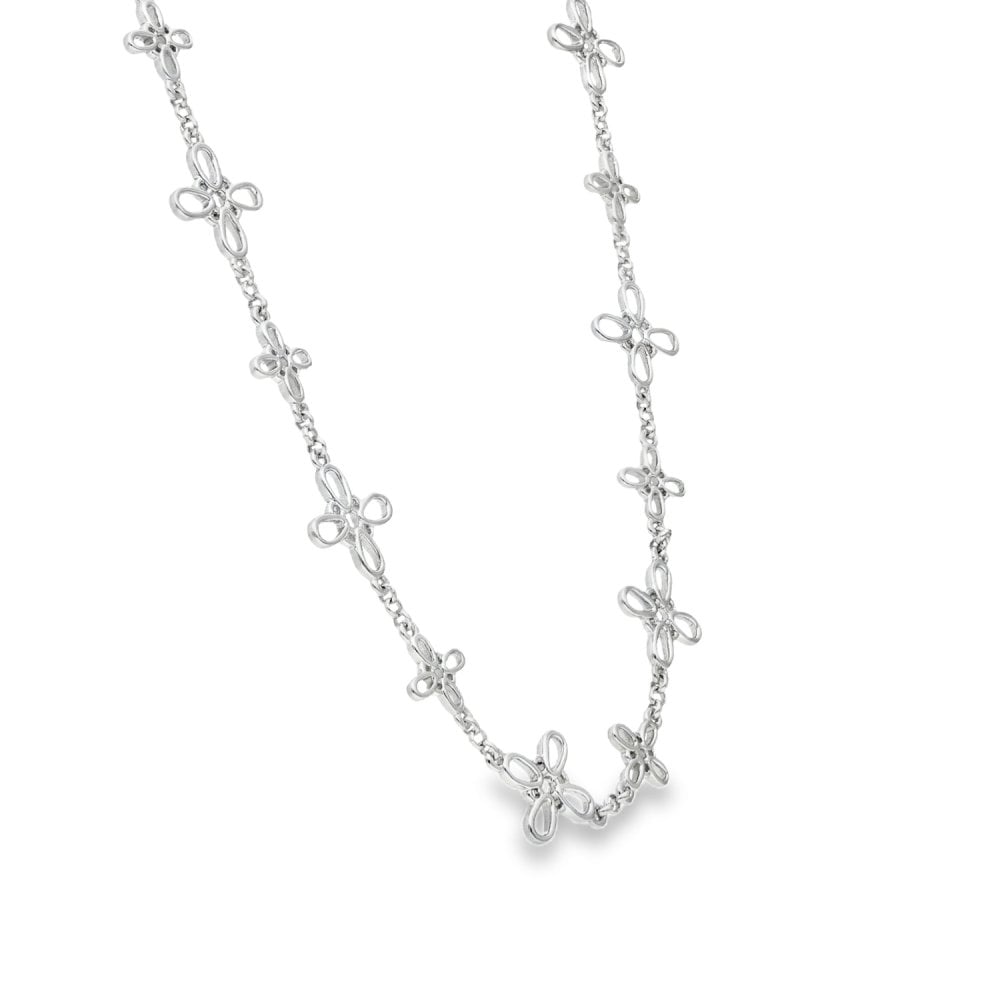 9ct White Gold Petal Necklace - 16" - 12.7g