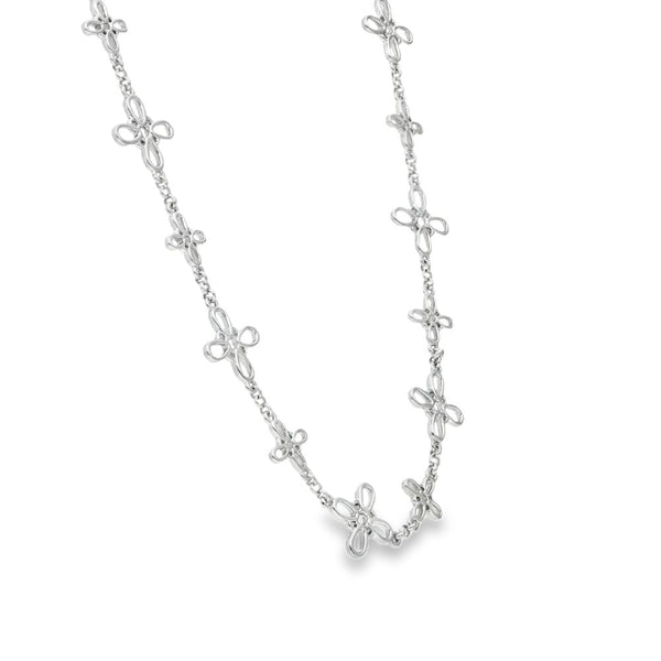 9ct White Gold Petal Necklace - 16" - 12.7g