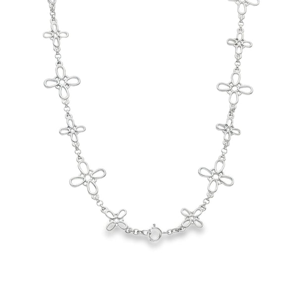 9ct White Gold Petal Necklace - 16" - 12.7g